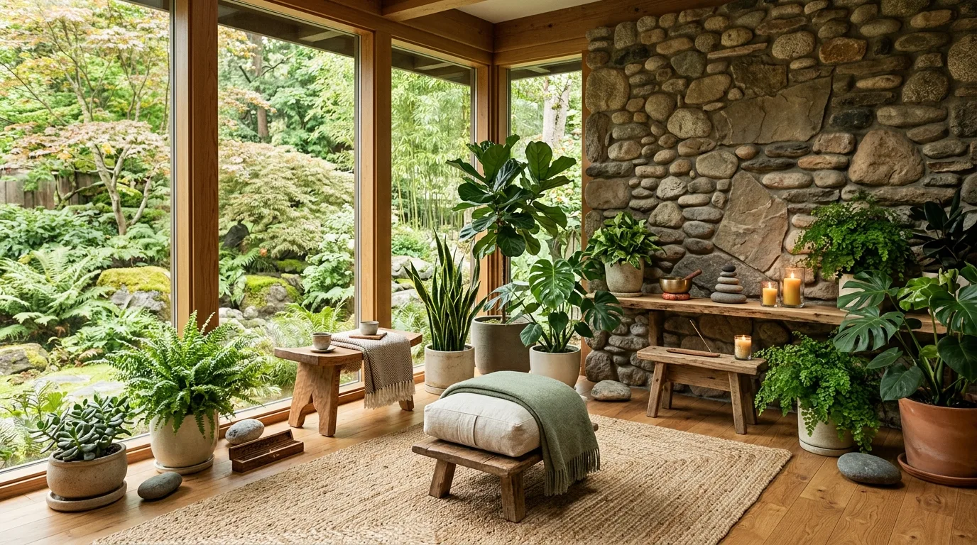 Add plants only where they support the calm mood inspiration for a meditation space.